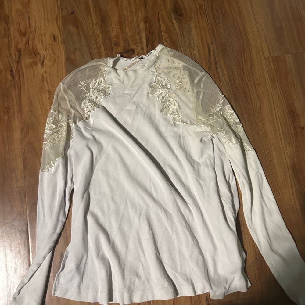 Free People Cream Lace Detail Blouse